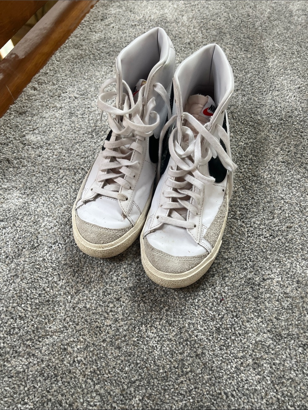 Nike White High-Top Sneakers with Black Swoosh and Tan Accents